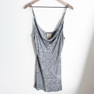 Style Rack Slip Dress Womens Large Gray Bandana Coquette Mini Festival Cowl Neck
